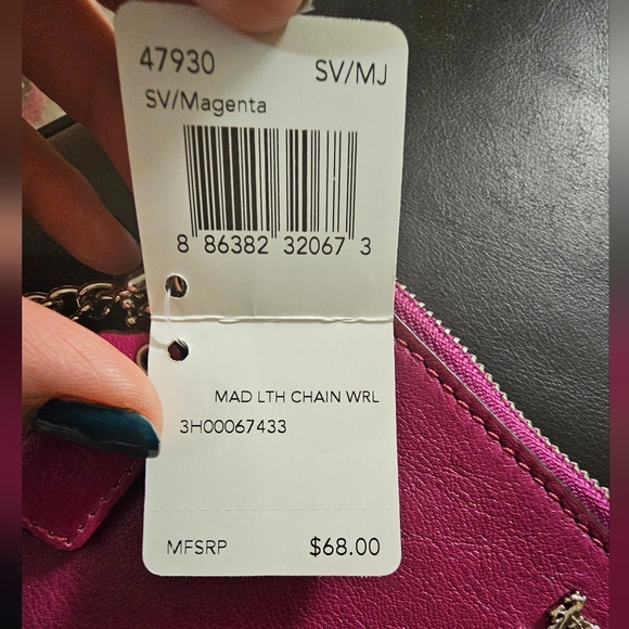 Coach Magenta Leather Slim Wristlet Clutch with silver chain New with Tags - Picture 8 of 14